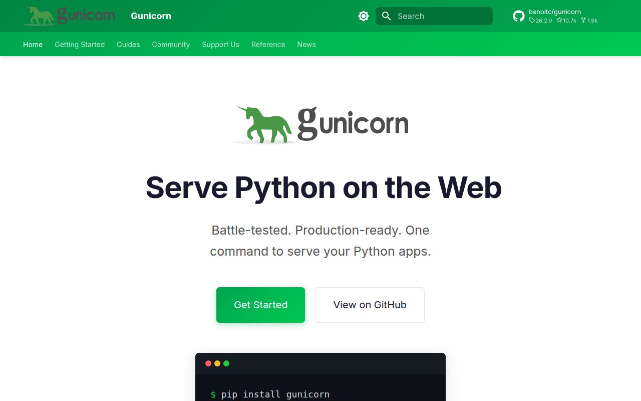 Screenshot of gunicorn documentation