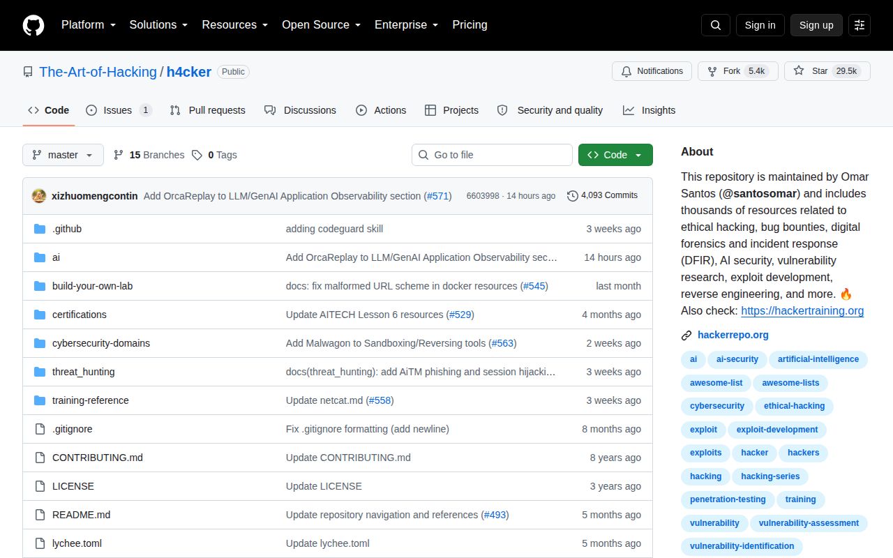 Screenshot of h4cker (hackerrepo.org)