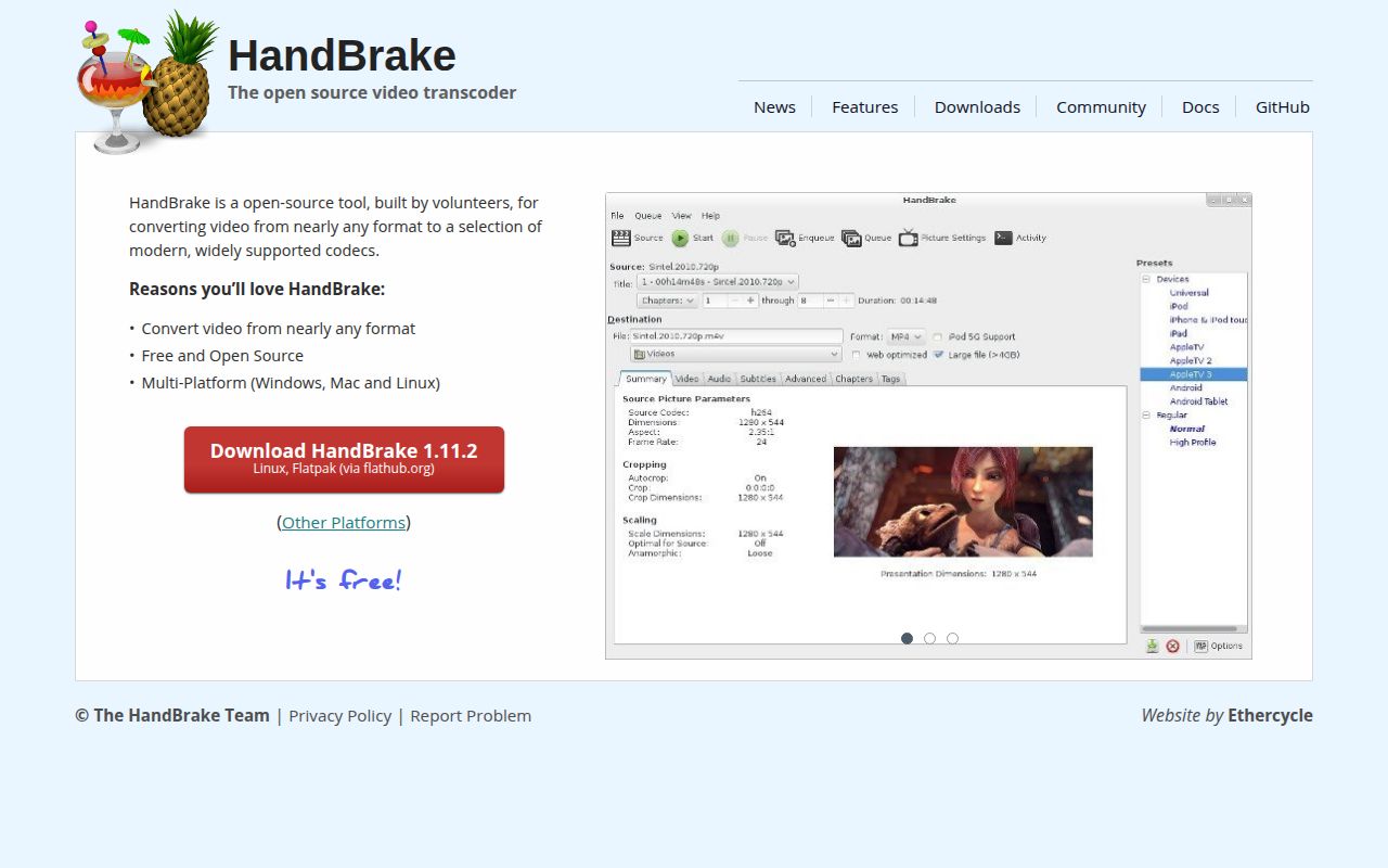 Screenshot of HandBrake (handbrake.fr)