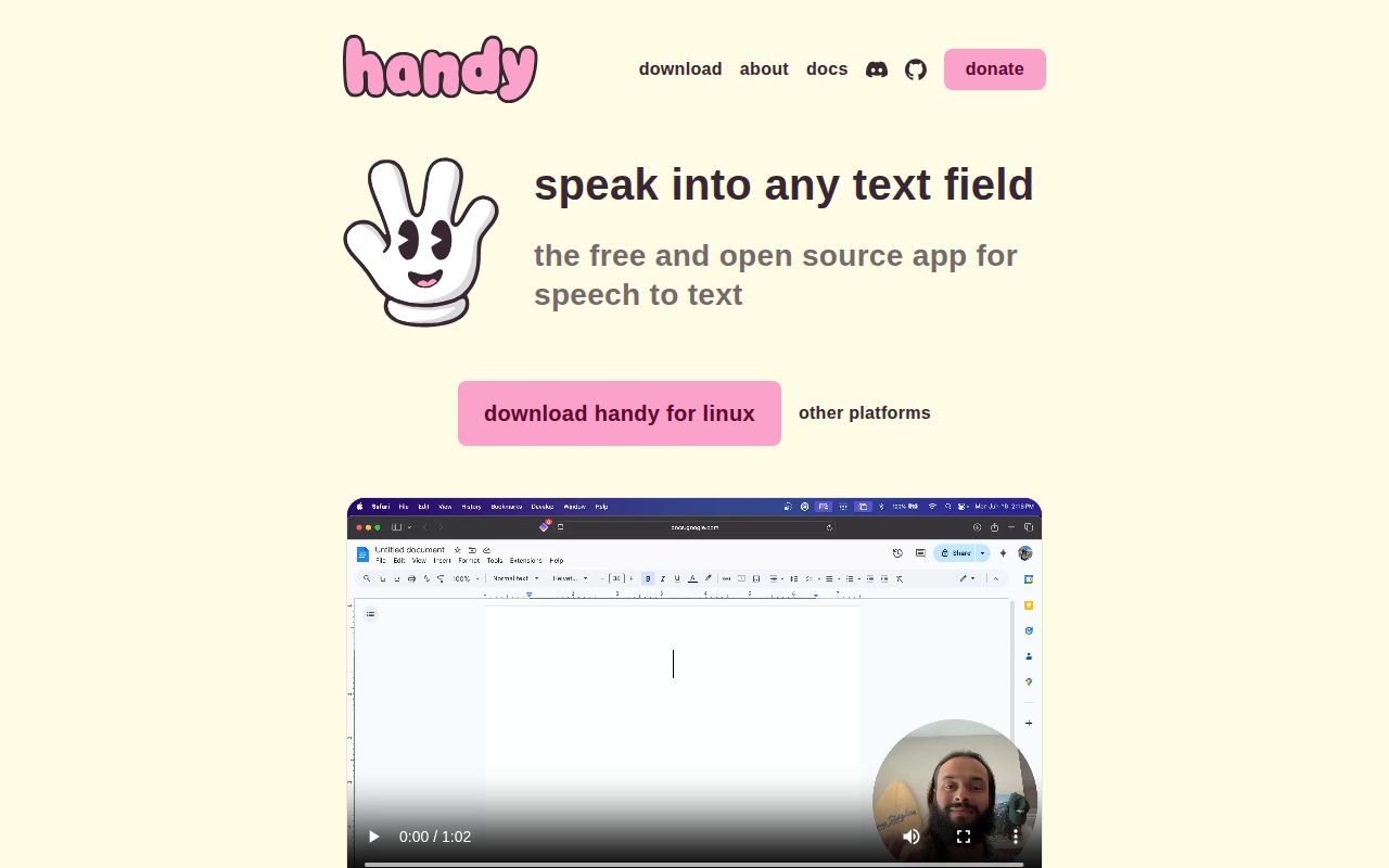 Screenshot of Handy (handy.computer)
