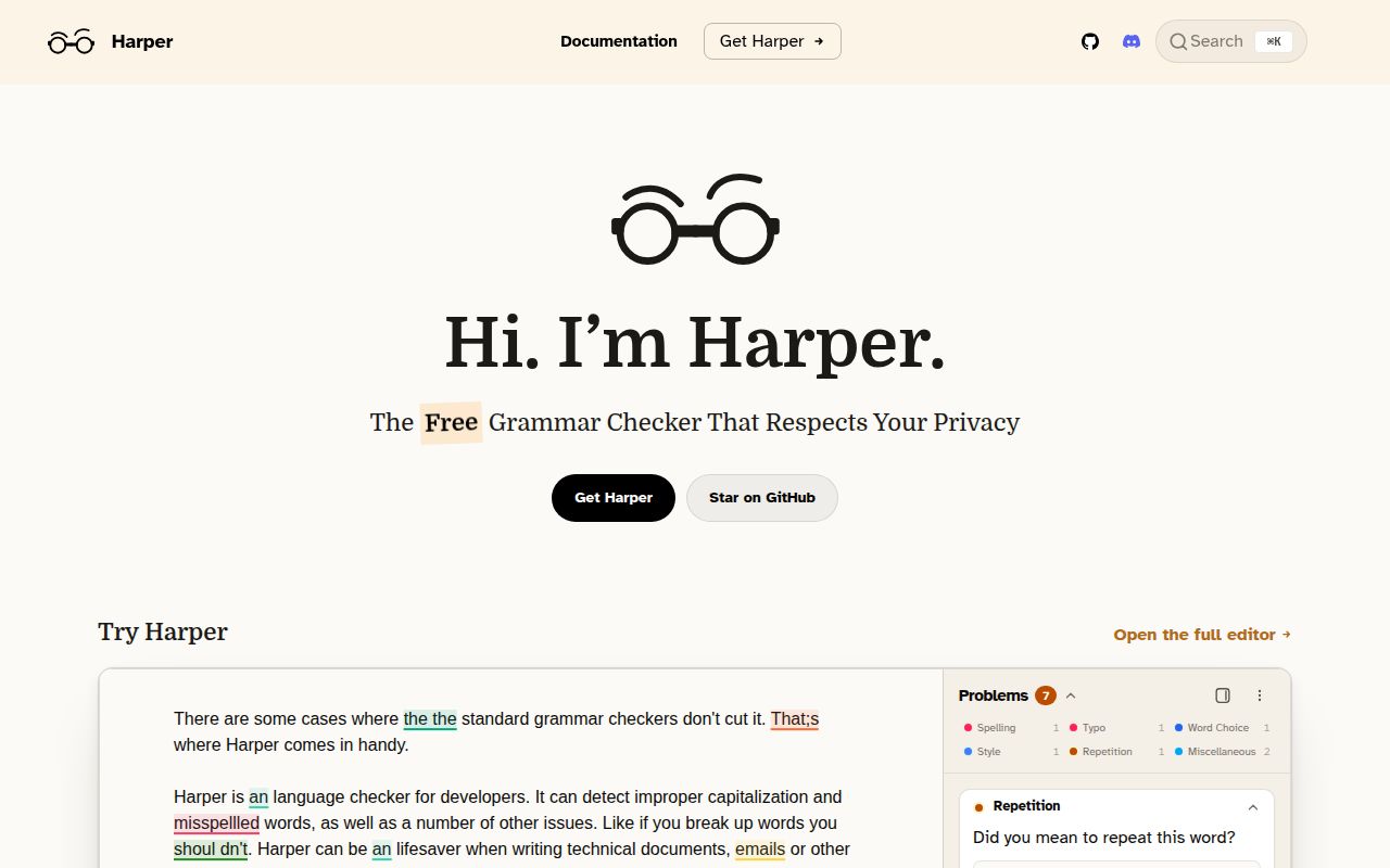 Screenshot of harper (writewithharper.com)