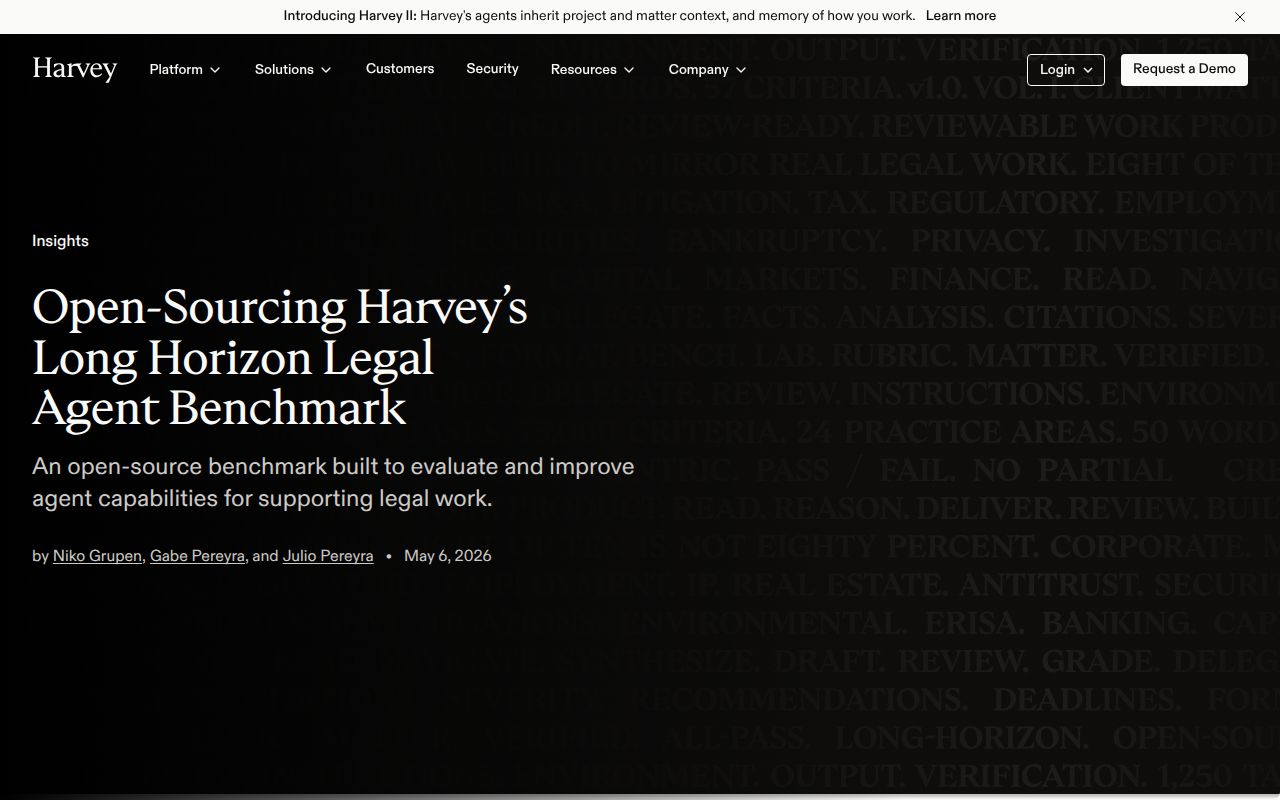 Screenshot of harvey-labs (www.harvey.ai/blog/introducing-harveys-legal-agent-benchmark)