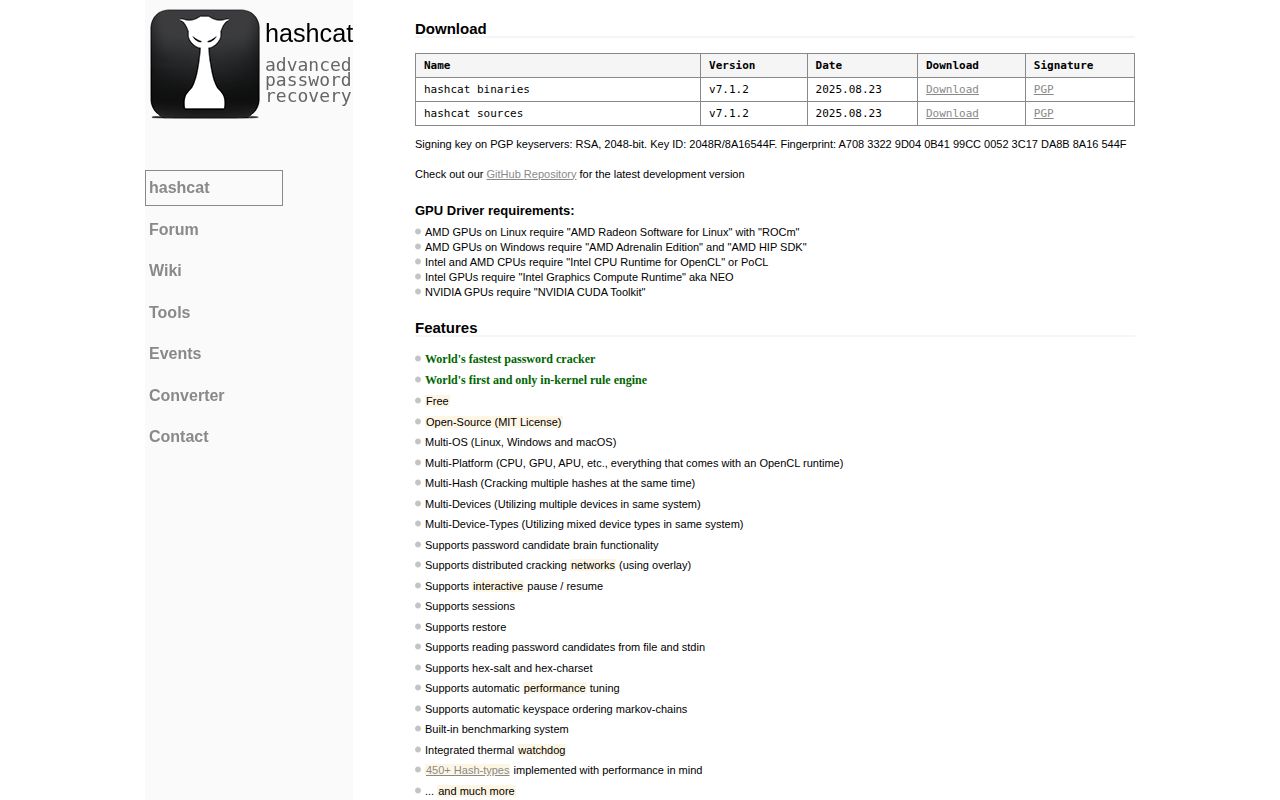 Screenshot of hashcat (hashcat.net/hashcat)