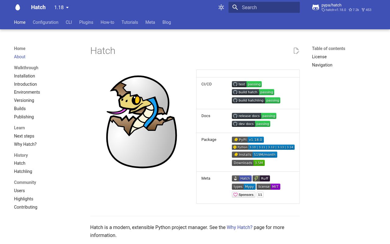 Screenshot of hatch documentation