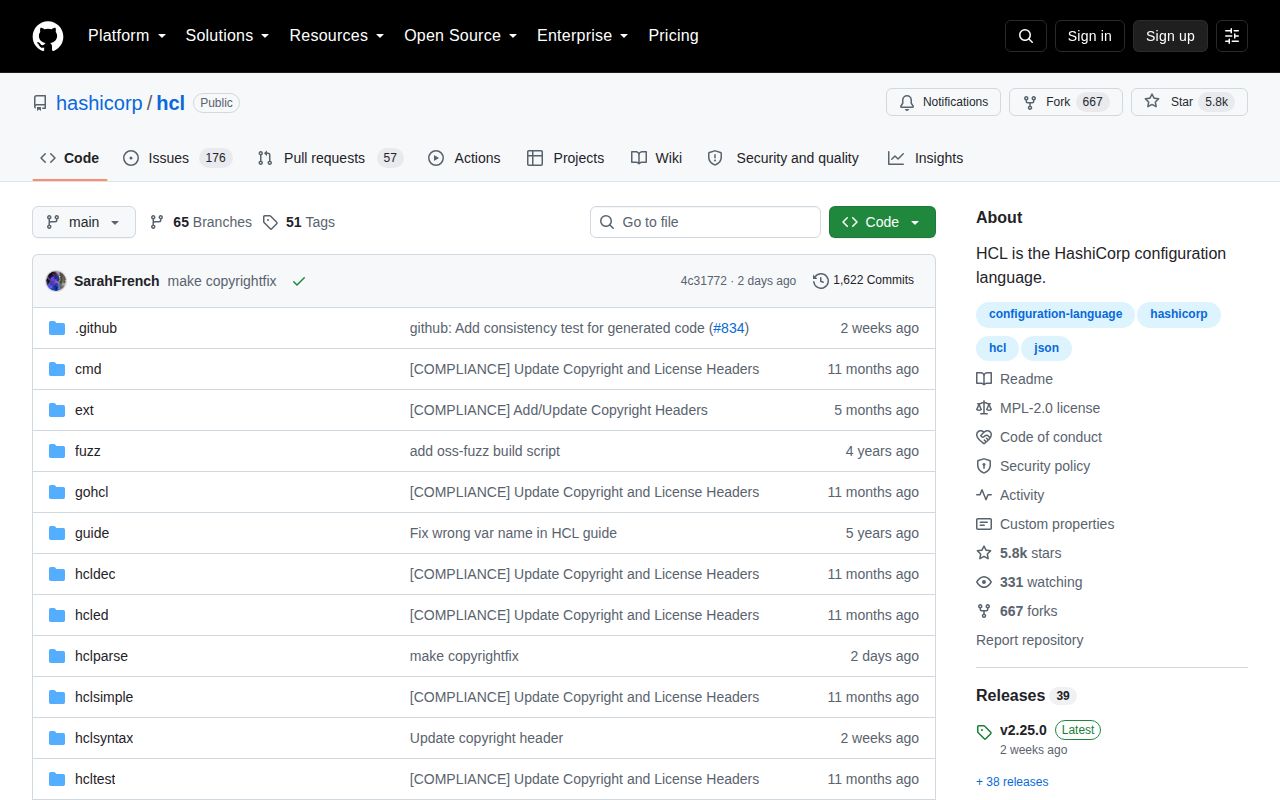Screenshot of hcl (github.com/hashicorp/hcl)