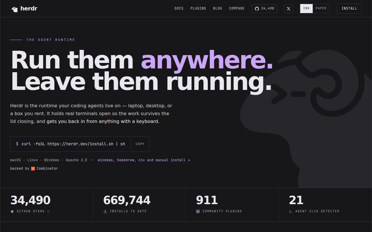 Screenshot of herdr (herdr.dev)