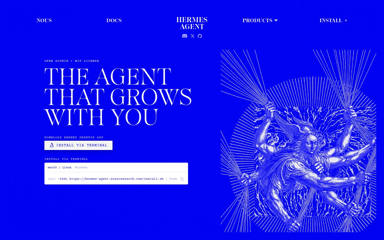 Screenshot of hermes-agent (hermes-agent.nousresearch.com)