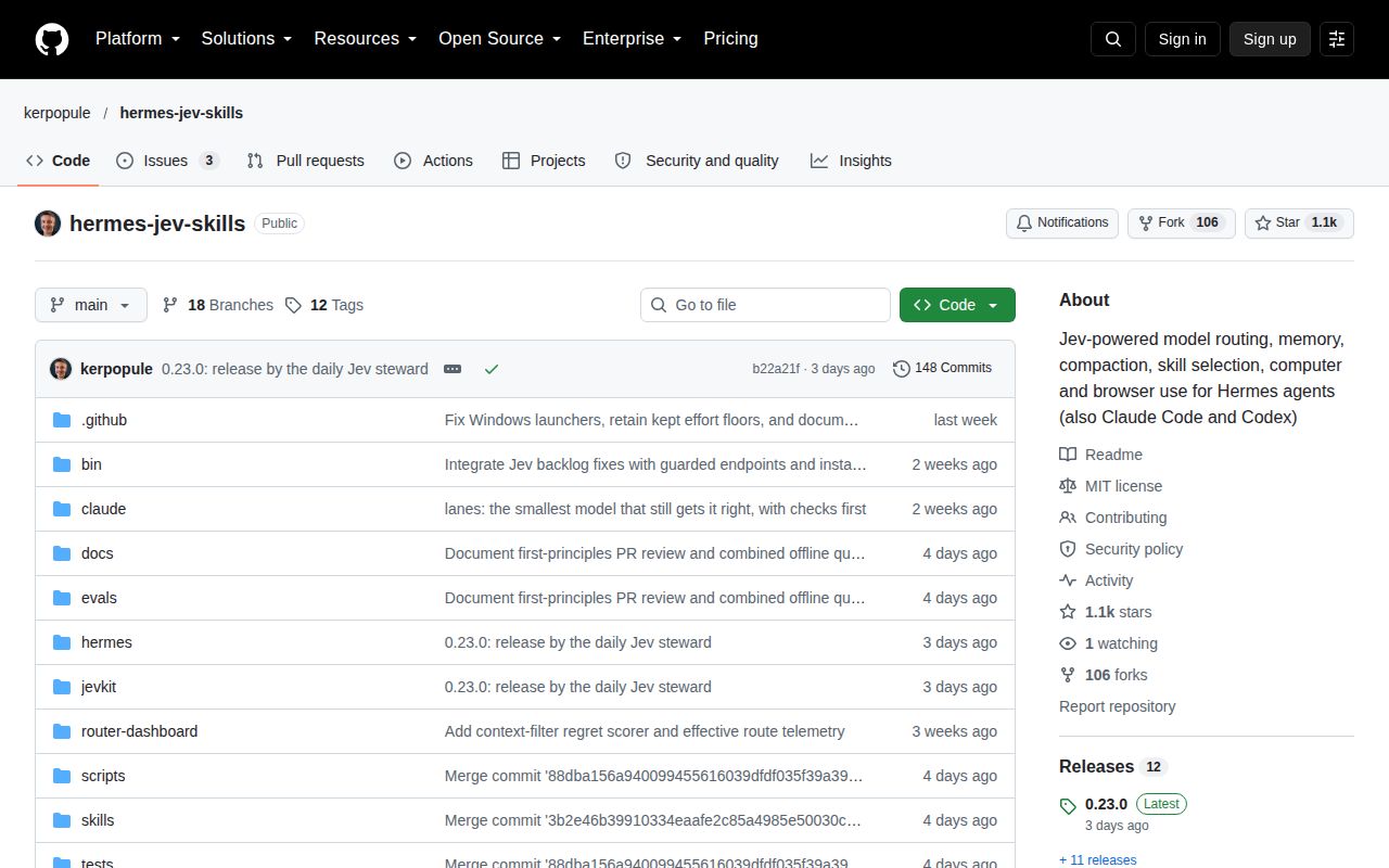 Screenshot of hermes-jev-skills (github.com/kerpopule/hermes-jev-skills)
