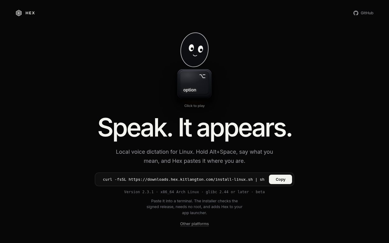 Screenshot of hex (hex.kitlangton.com)