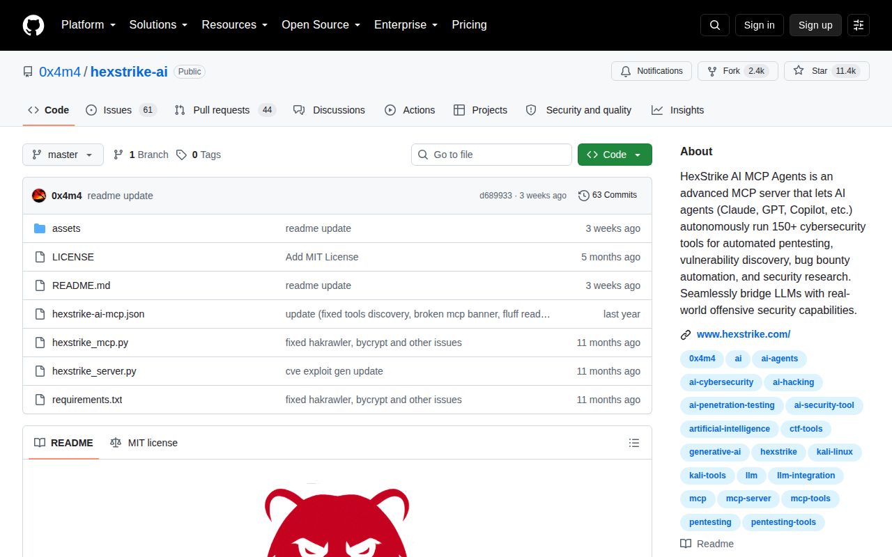 Screenshot of hexstrike-ai (www.hexstrike.com)