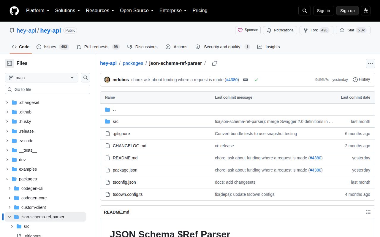 Screenshot of @hey-api/json-schema-ref-parser documentation