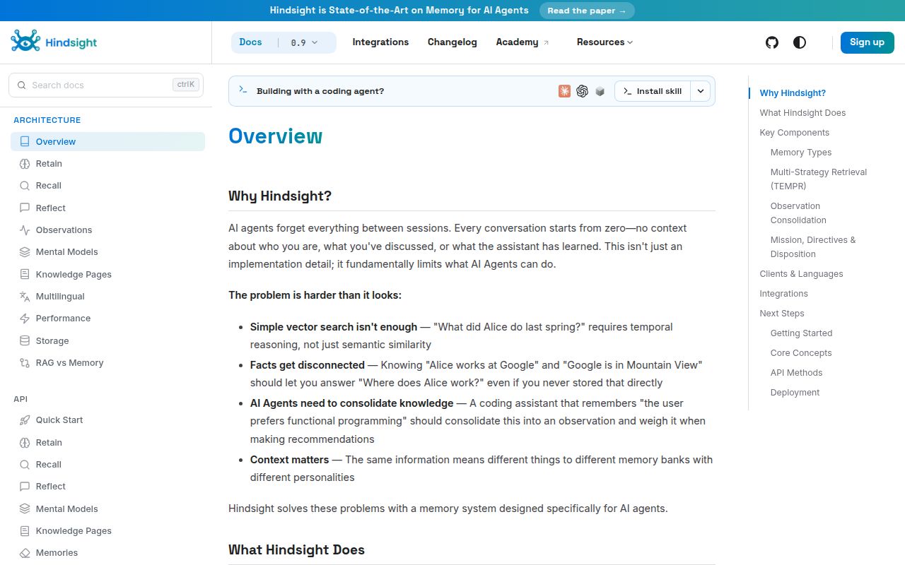 Screenshot of hindsight (hindsight.vectorize.io)