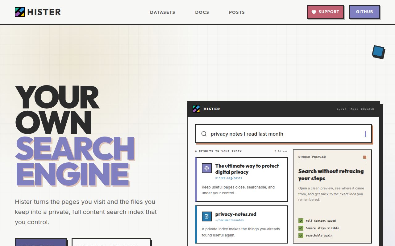 Screenshot of hister (hister.org)
