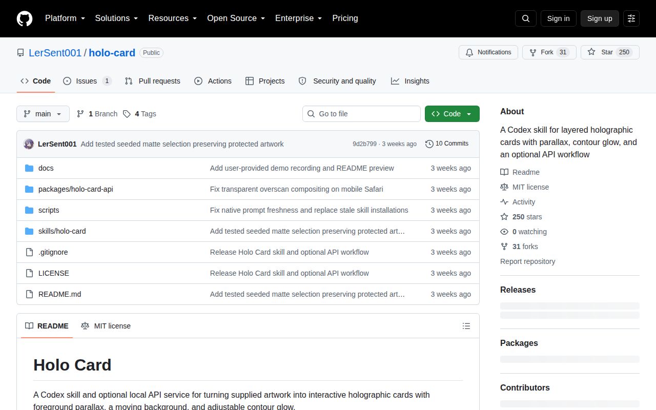 Screenshot of holo-card (github.com/LerSent001/holo-card)