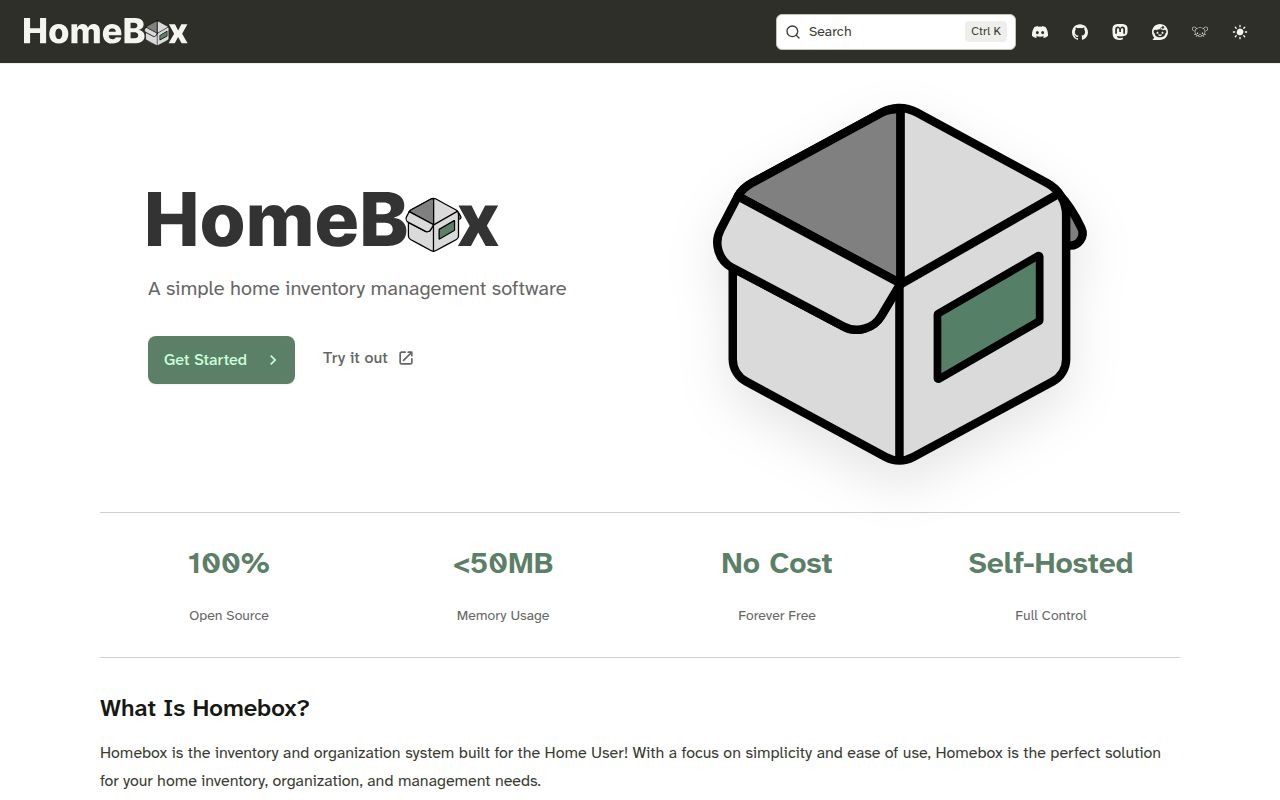 Screenshot of homebox (homebox.software)
