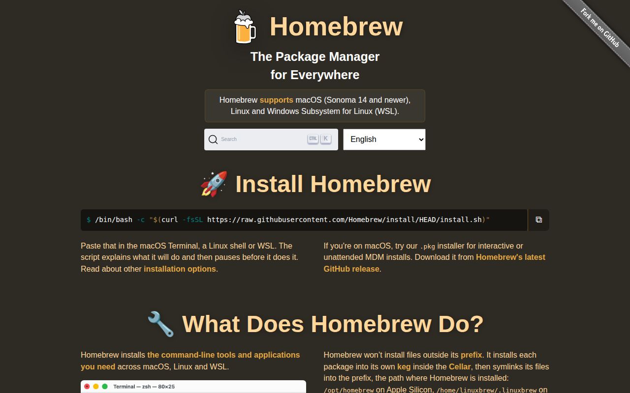 Screenshot of homebrew-cask (brew.sh)