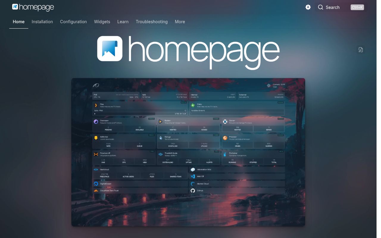 Screenshot of homepage (gethomepage.dev)