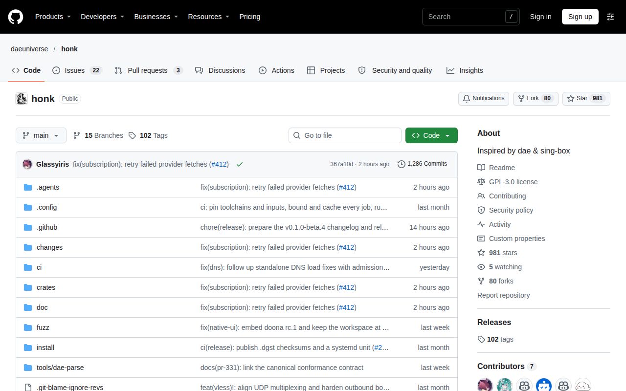 Screenshot of honk (github.com/daeuniverse/honk)