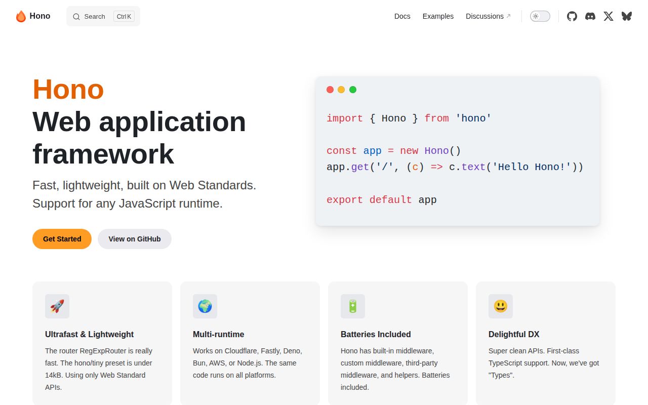 Screenshot of hono (hono.dev)