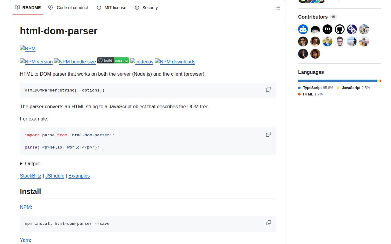 Screenshot of html-dom-parser documentation