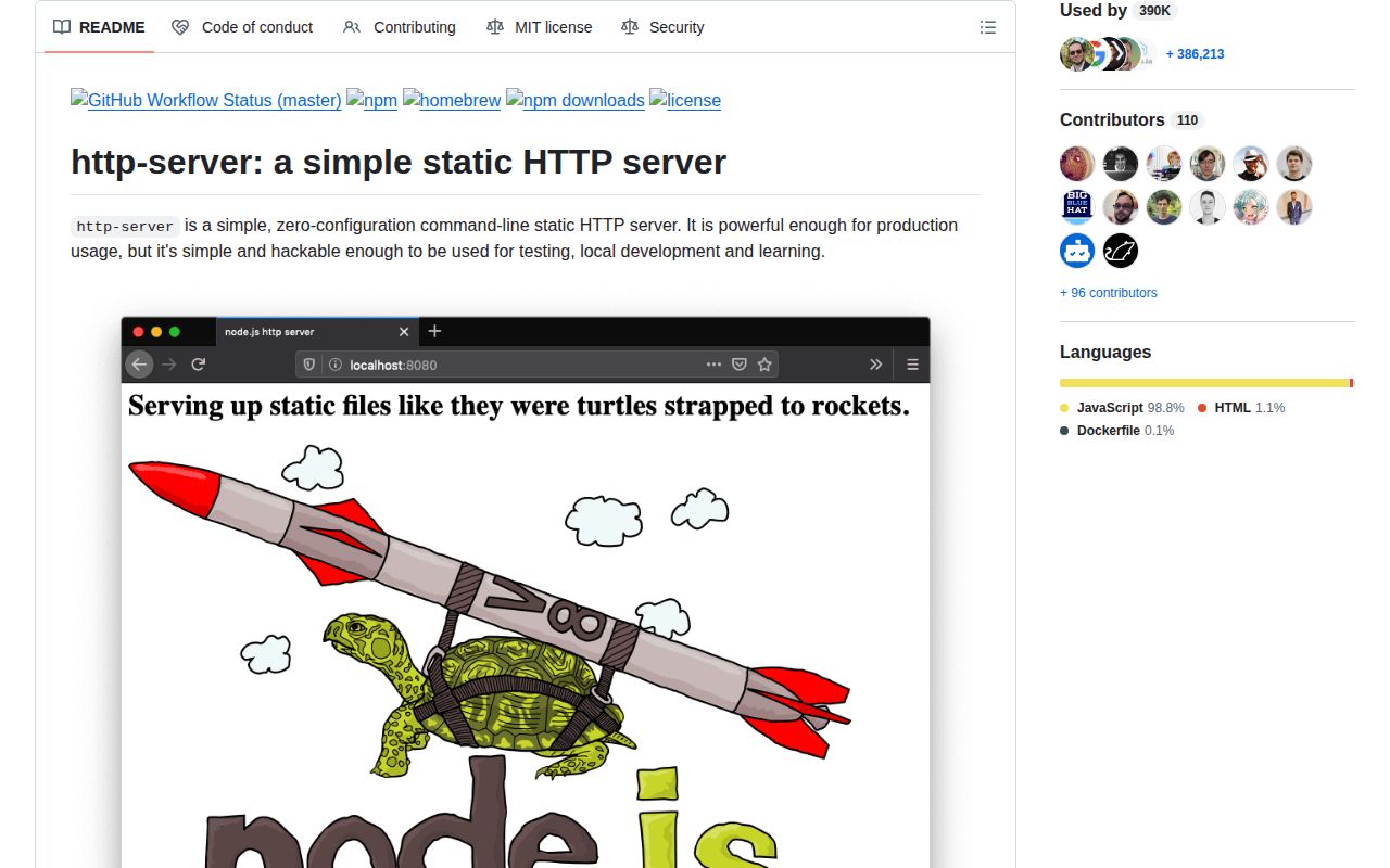 Screenshot of http-server documentation
