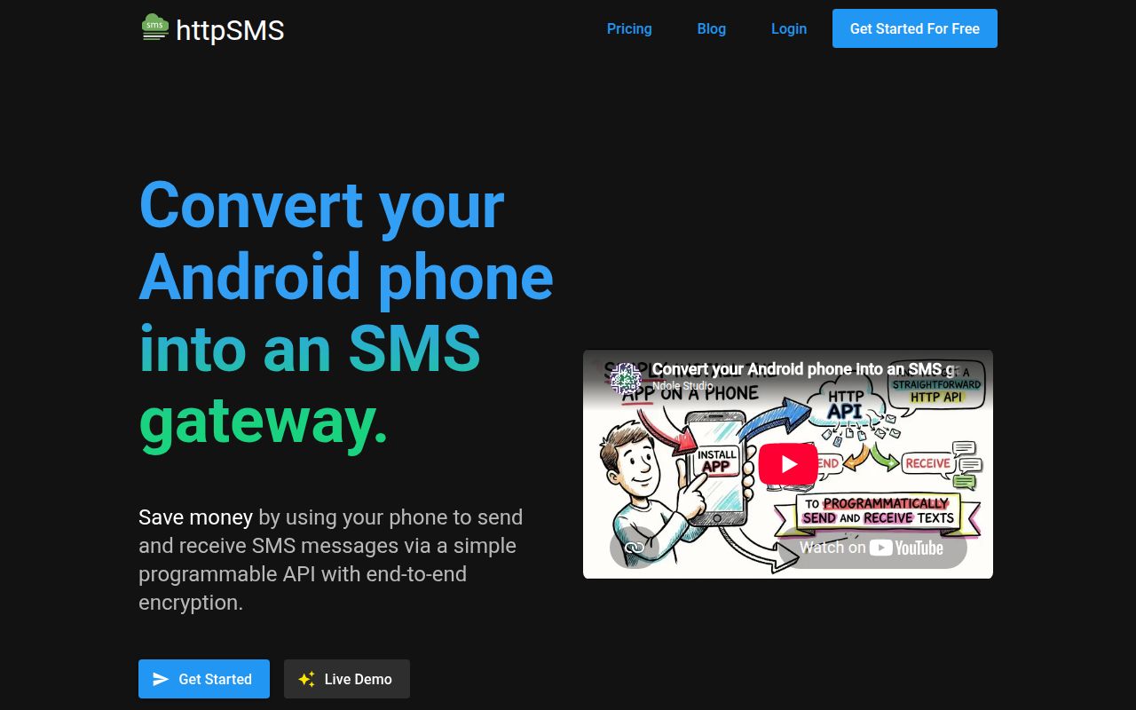 Screenshot of httpsms (httpsms.com)