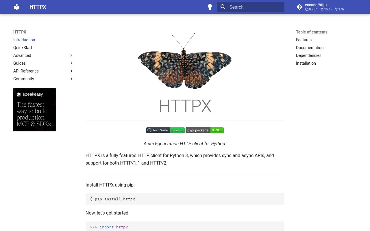 Screenshot of httpx documentation