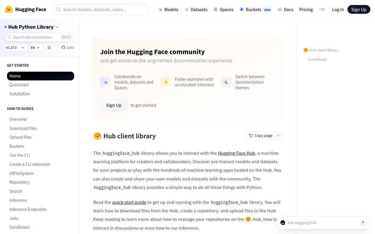 Screenshot of huggingface-hub documentation