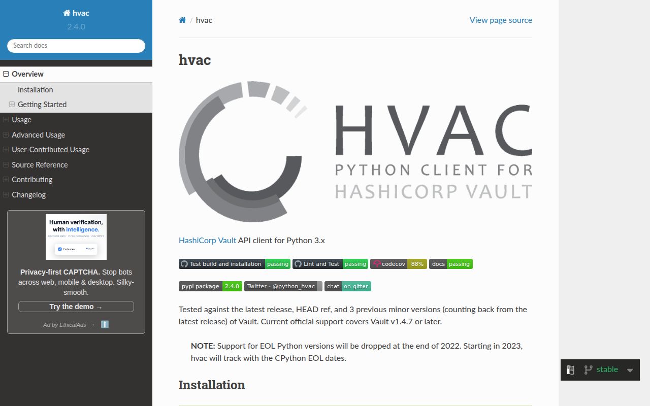 Screenshot of hvac documentation