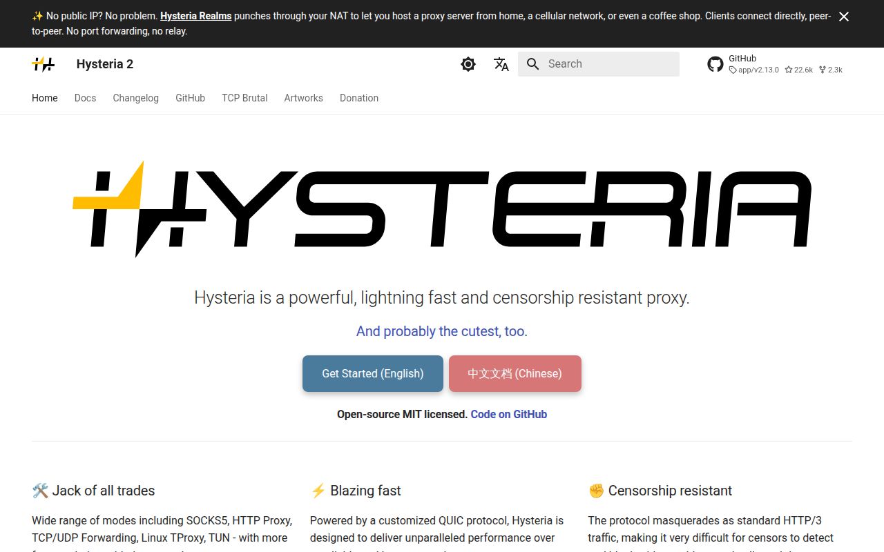 Screenshot of hysteria (hysteria.network)