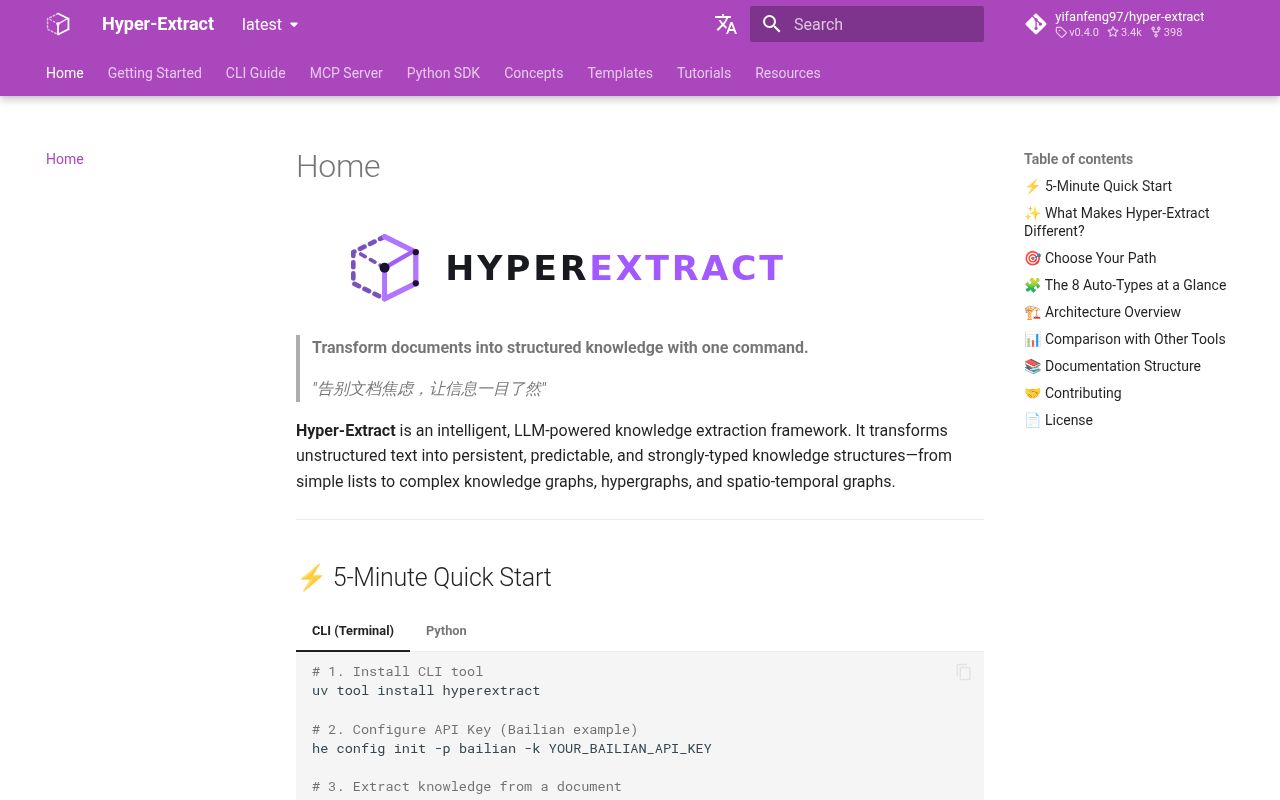 Screenshot of Hyper-Extract (yifanfeng97.github.io/Hyper-Extract)