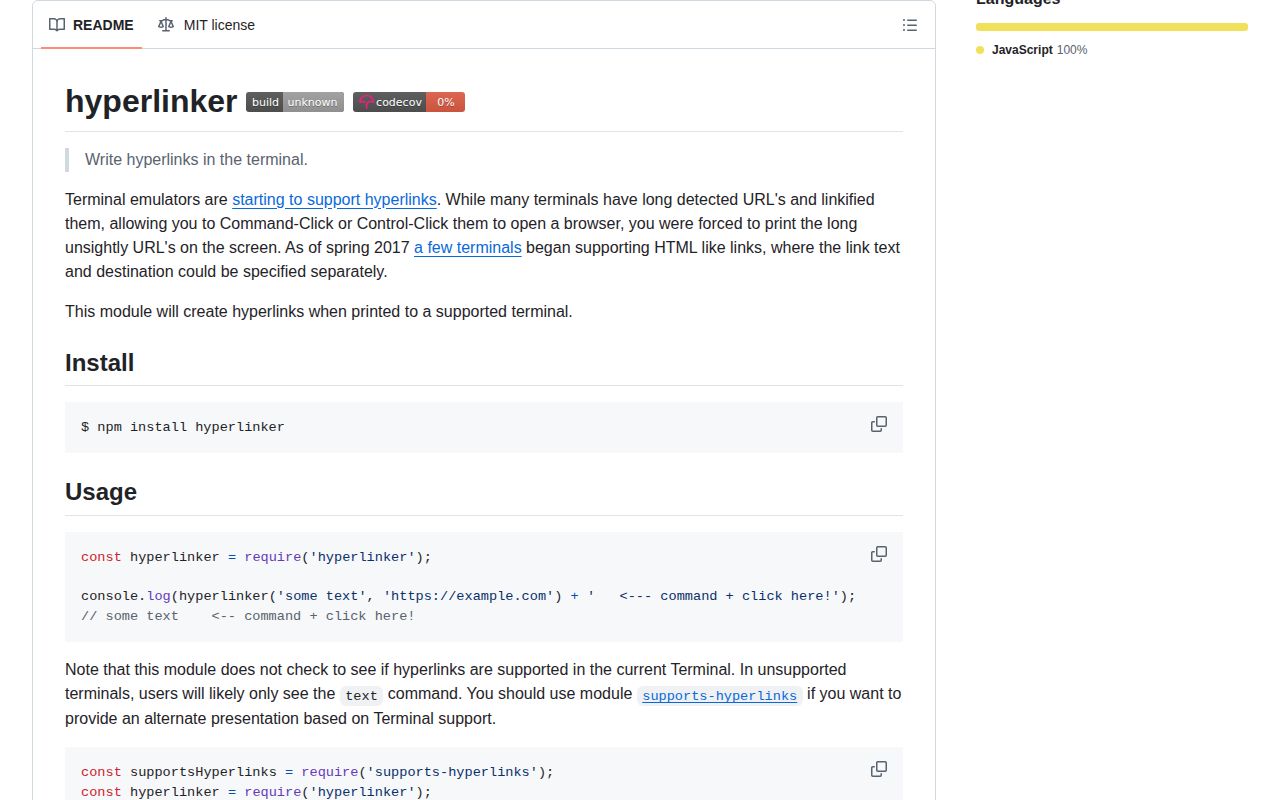 Screenshot of hyperlinker documentation
