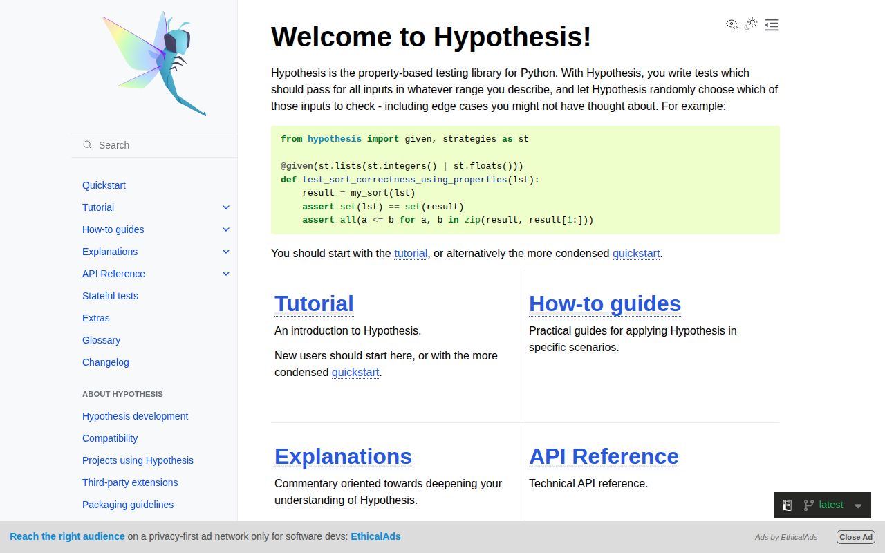 Screenshot of hypothesis documentation