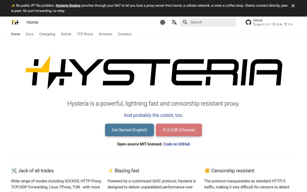 Screenshot of hysteria (hysteria.network)