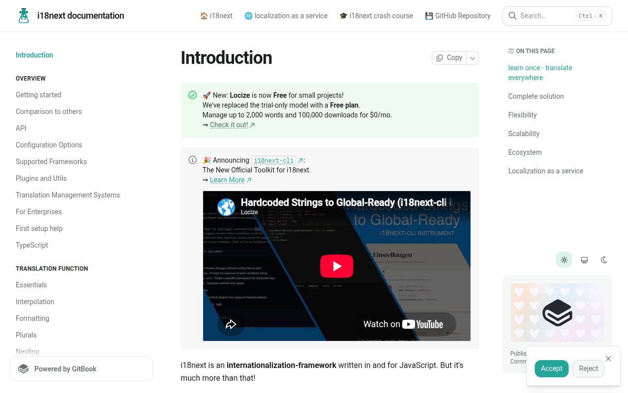Screenshot of i18next documentation