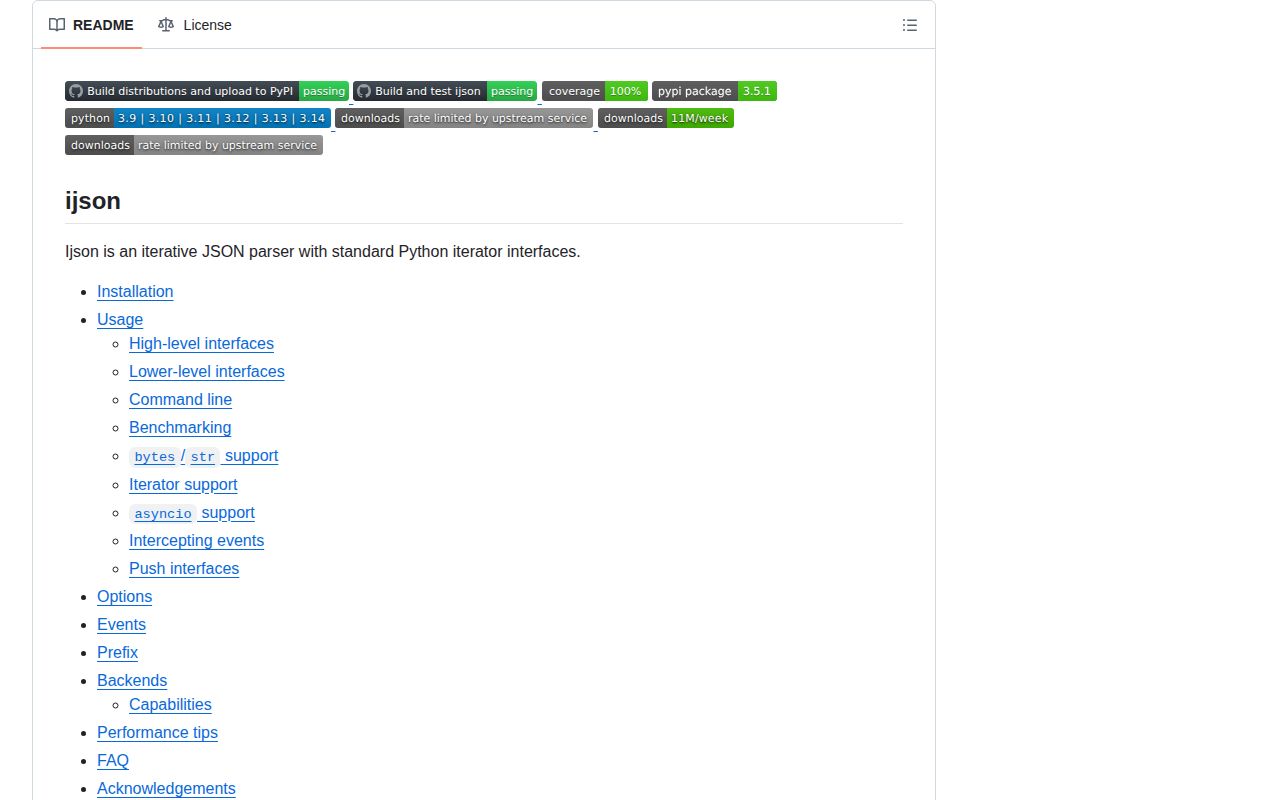 Screenshot of ijson documentation