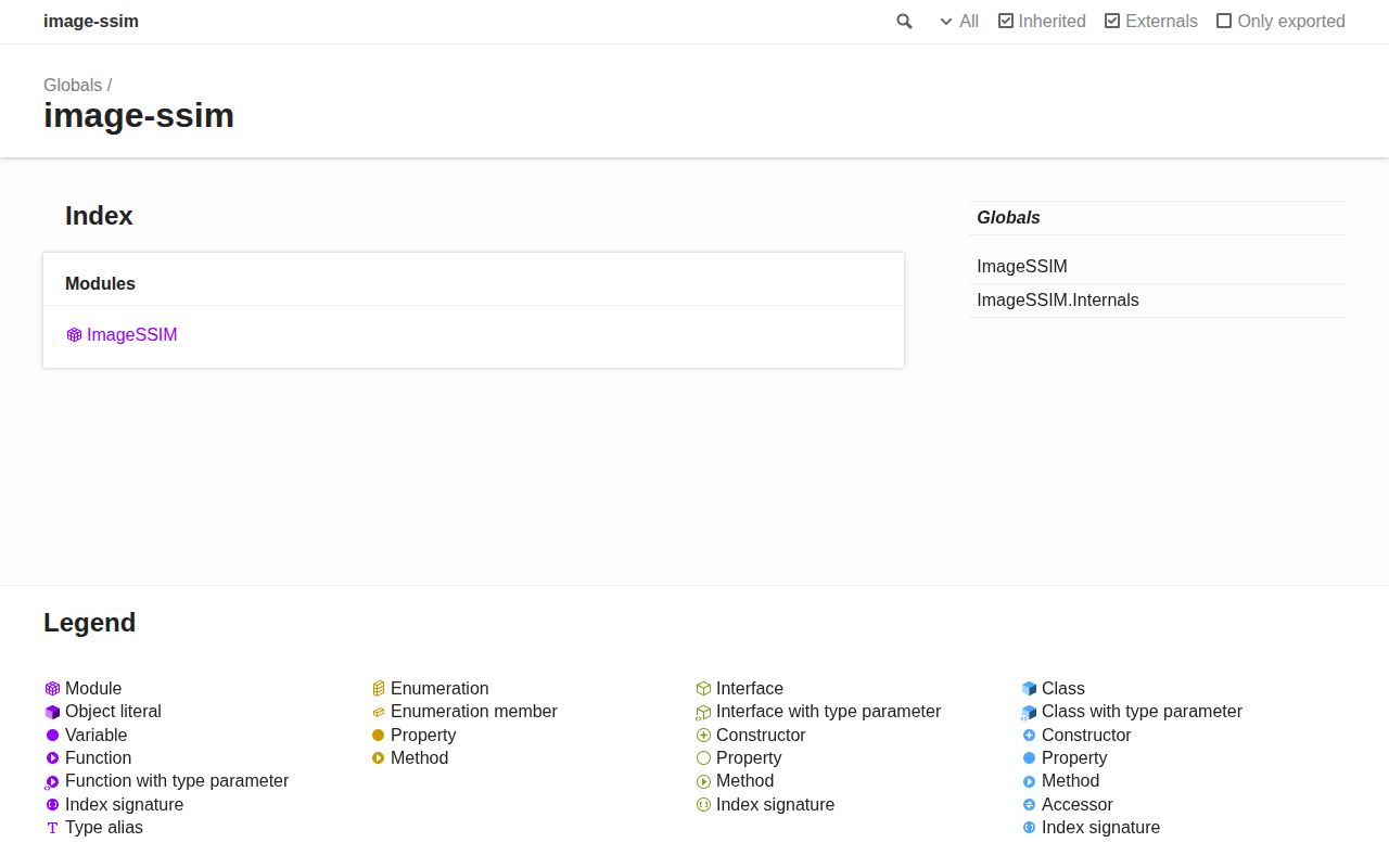 Screenshot of image-ssim documentation
