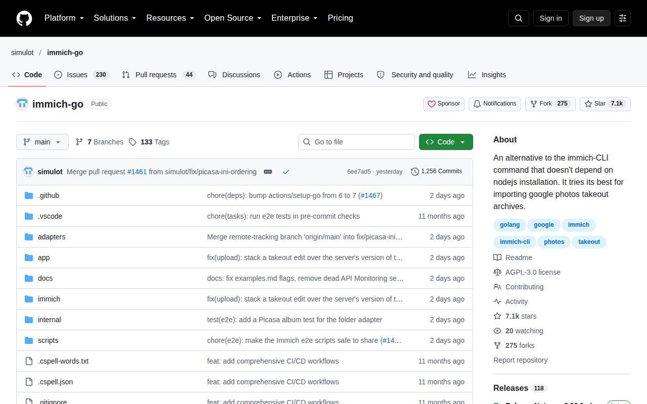 Screenshot of immich-go (github.com/simulot/immich-go)
