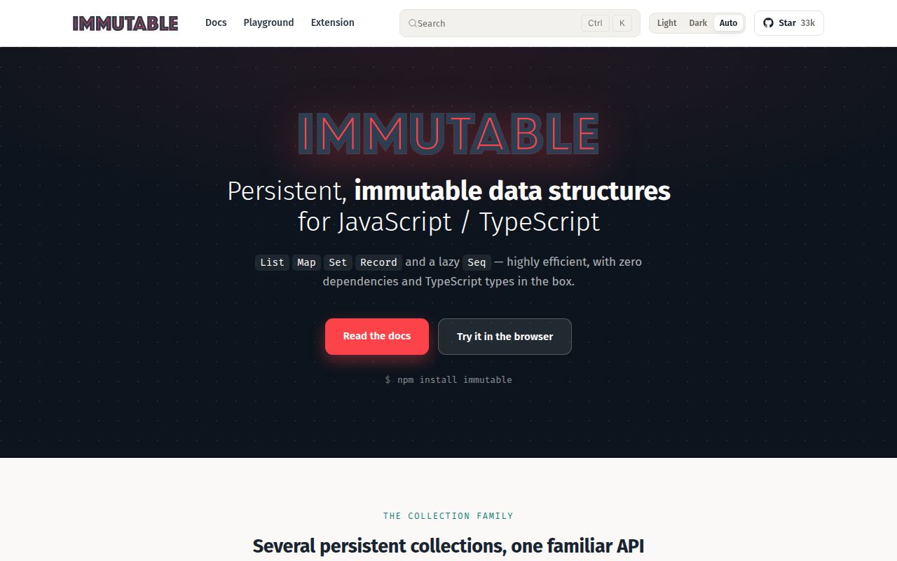 Screenshot of immutable documentation