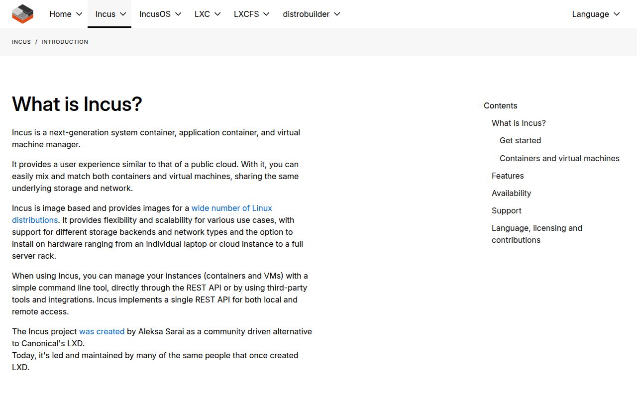 Screenshot of incus (linuxcontainers.org/incus)