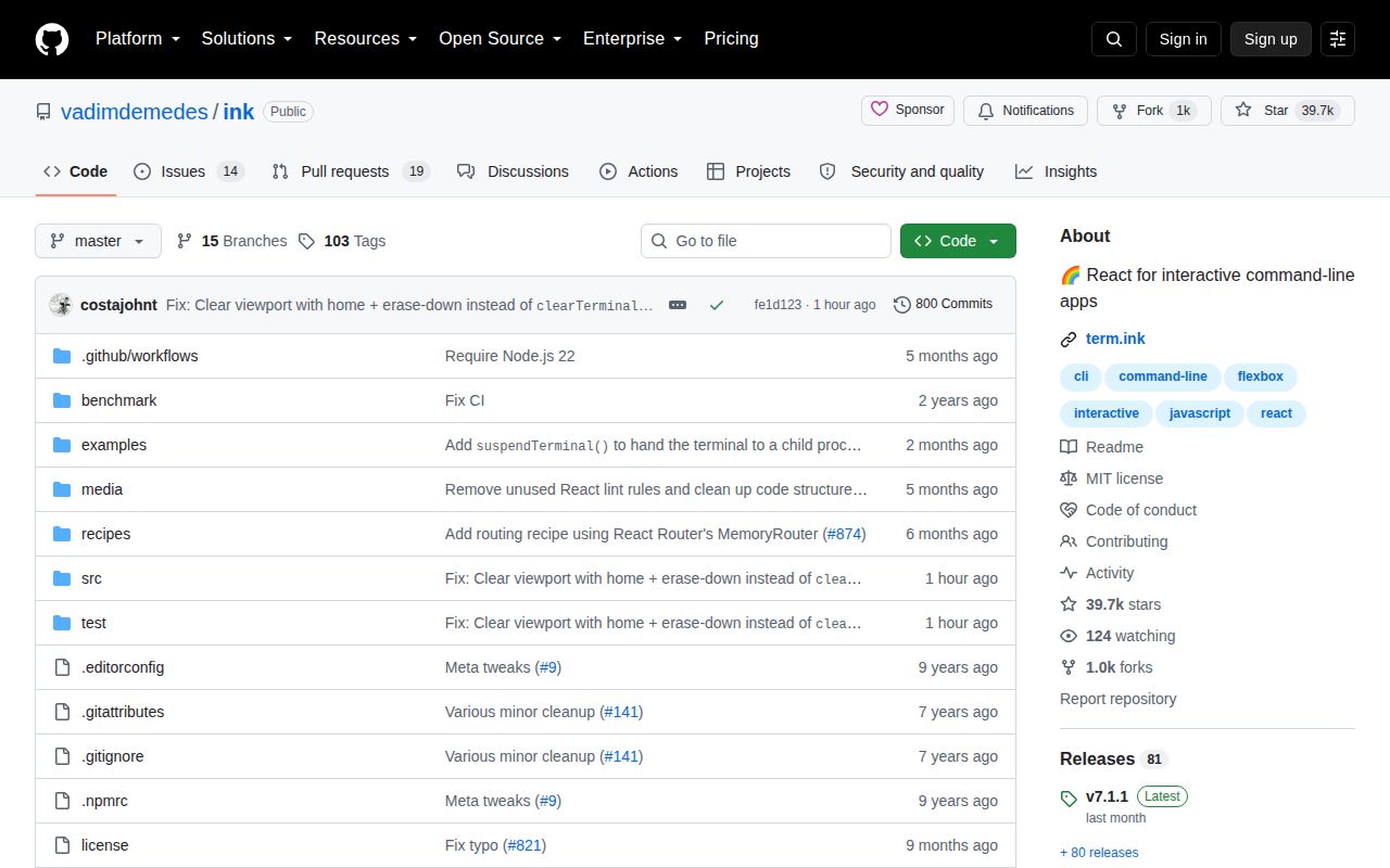 Screenshot of ink documentation