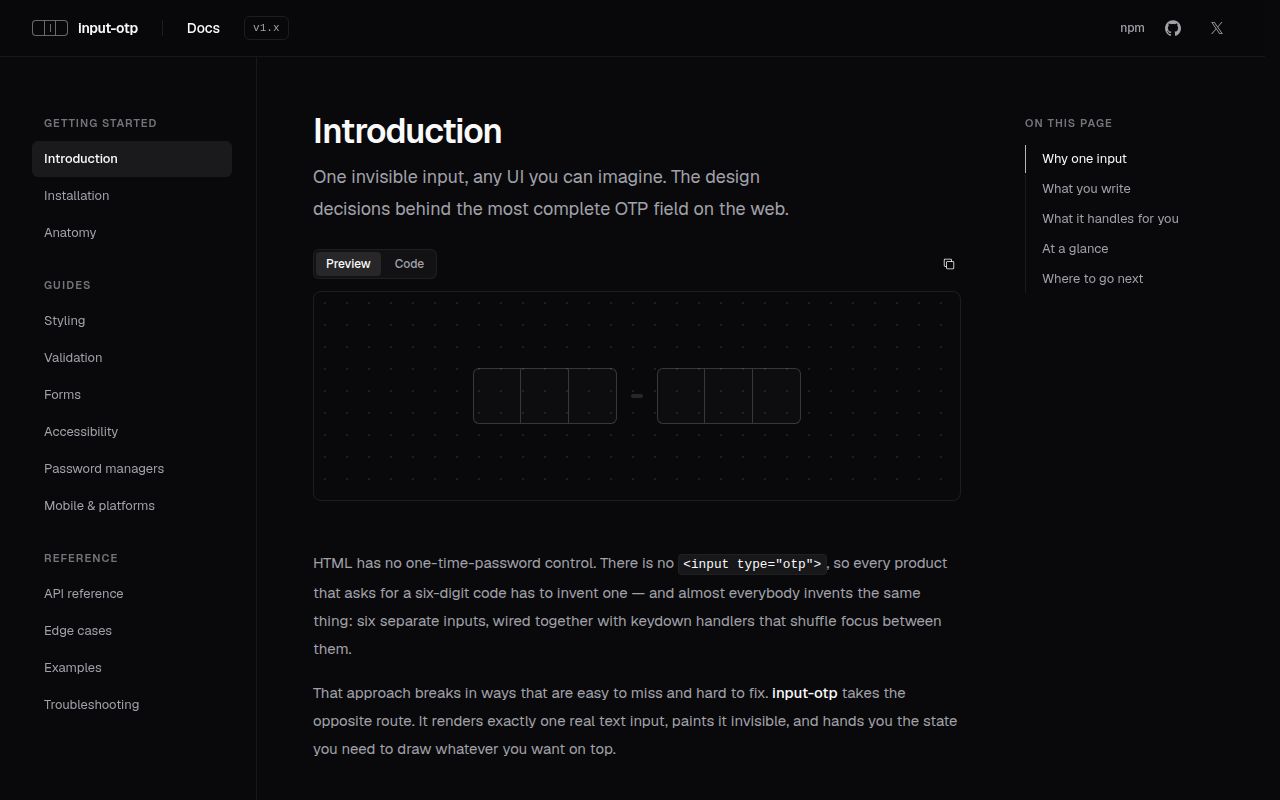 Screenshot of input-otp documentation