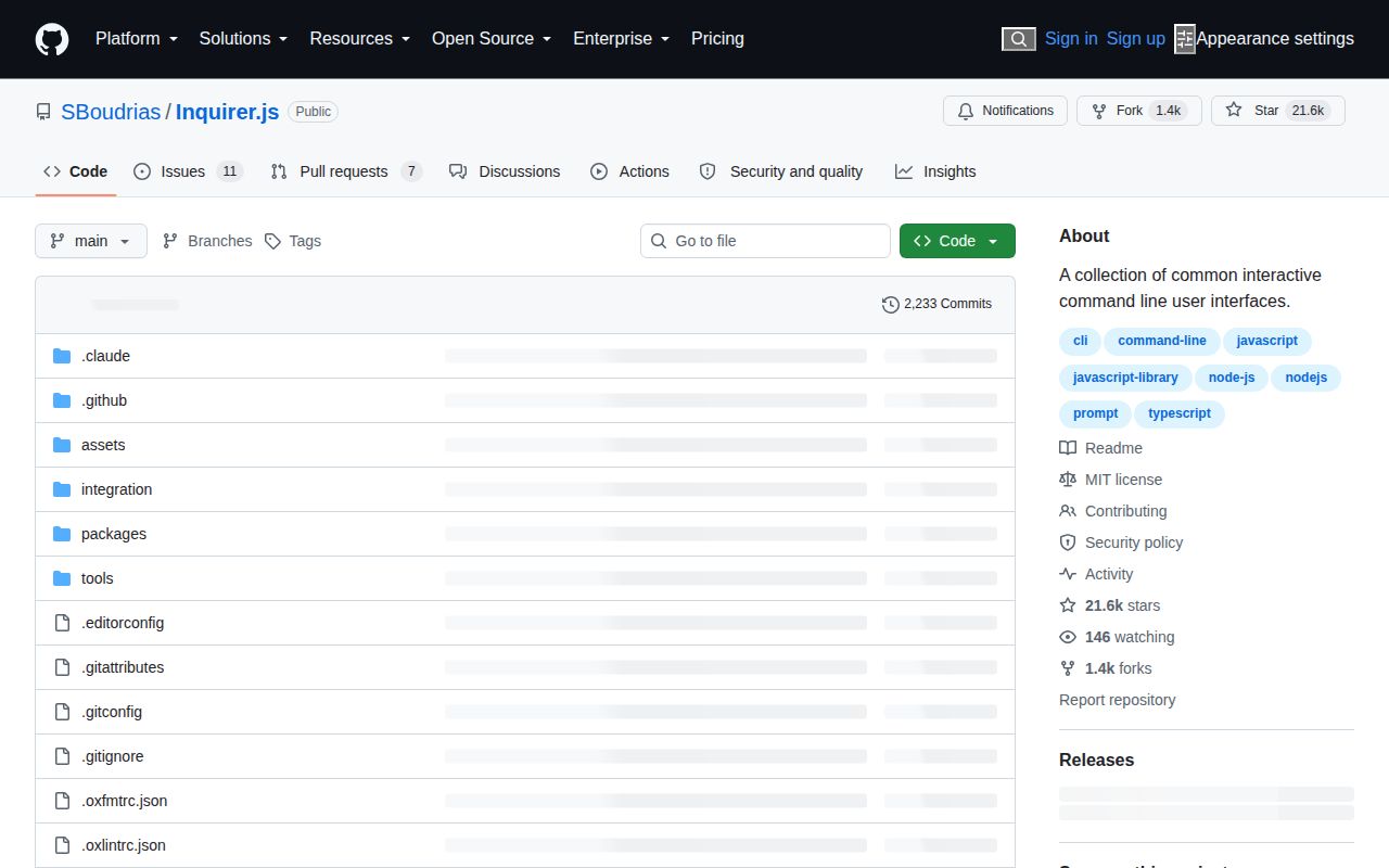 Screenshot of Inquirer.js (github.com/SBoudrias/Inquirer.js)