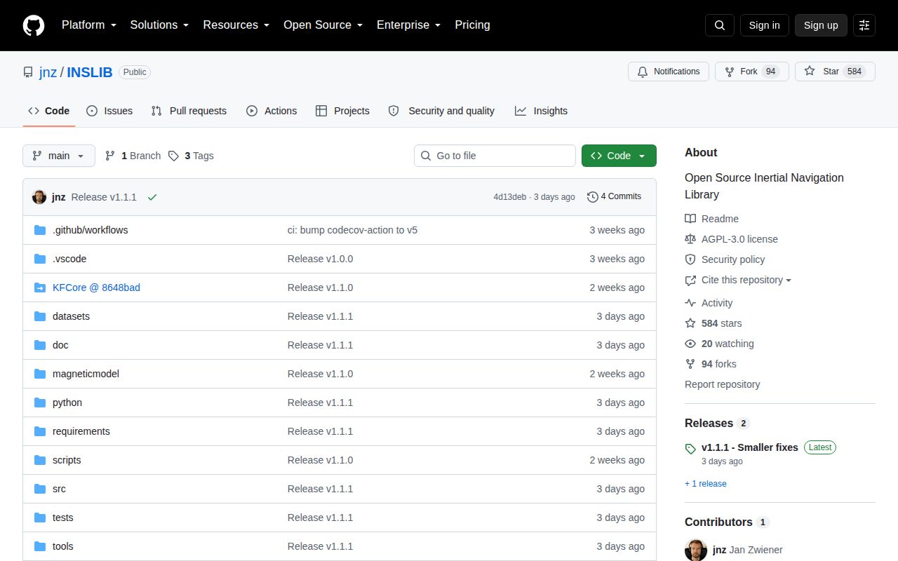 Screenshot of INSLIB (github.com/jnz/INSLIB)