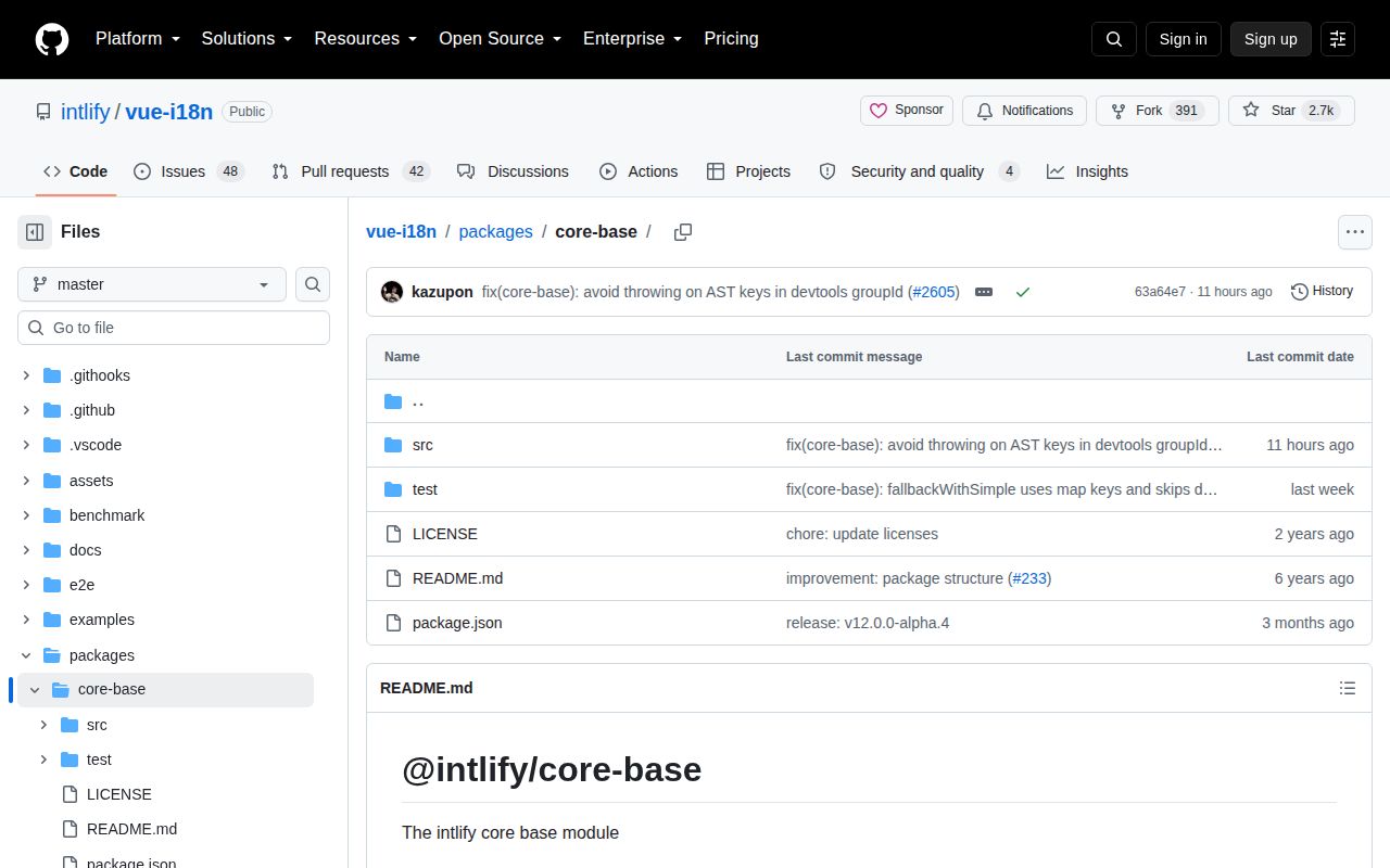 Screenshot of @intlify/core-base documentation