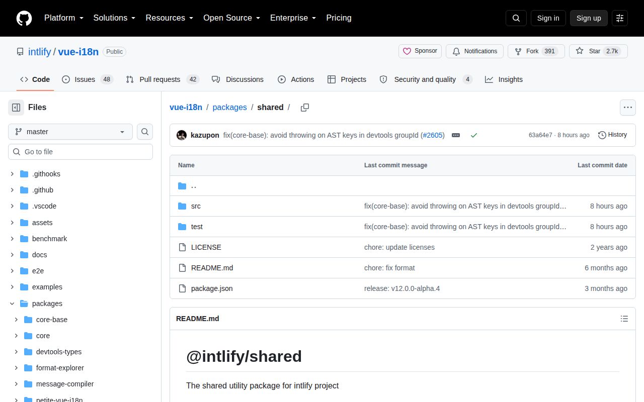 Screenshot of @intlify/shared documentation
