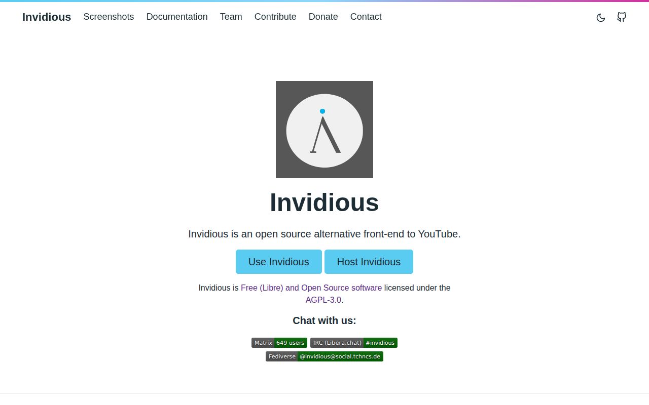 Screenshot of invidious (invidious.io)