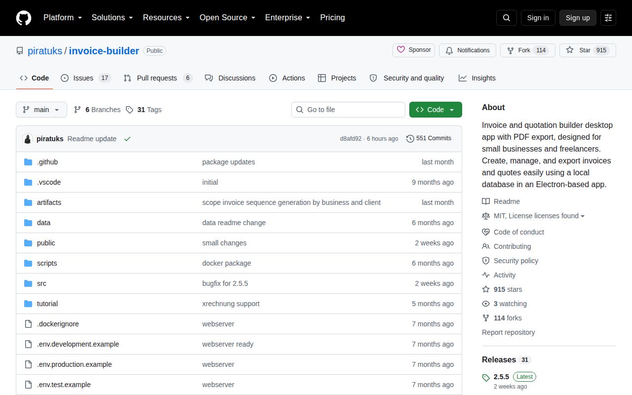 Screenshot of invoice-builder (github.com/piratuks/invoice-builder)