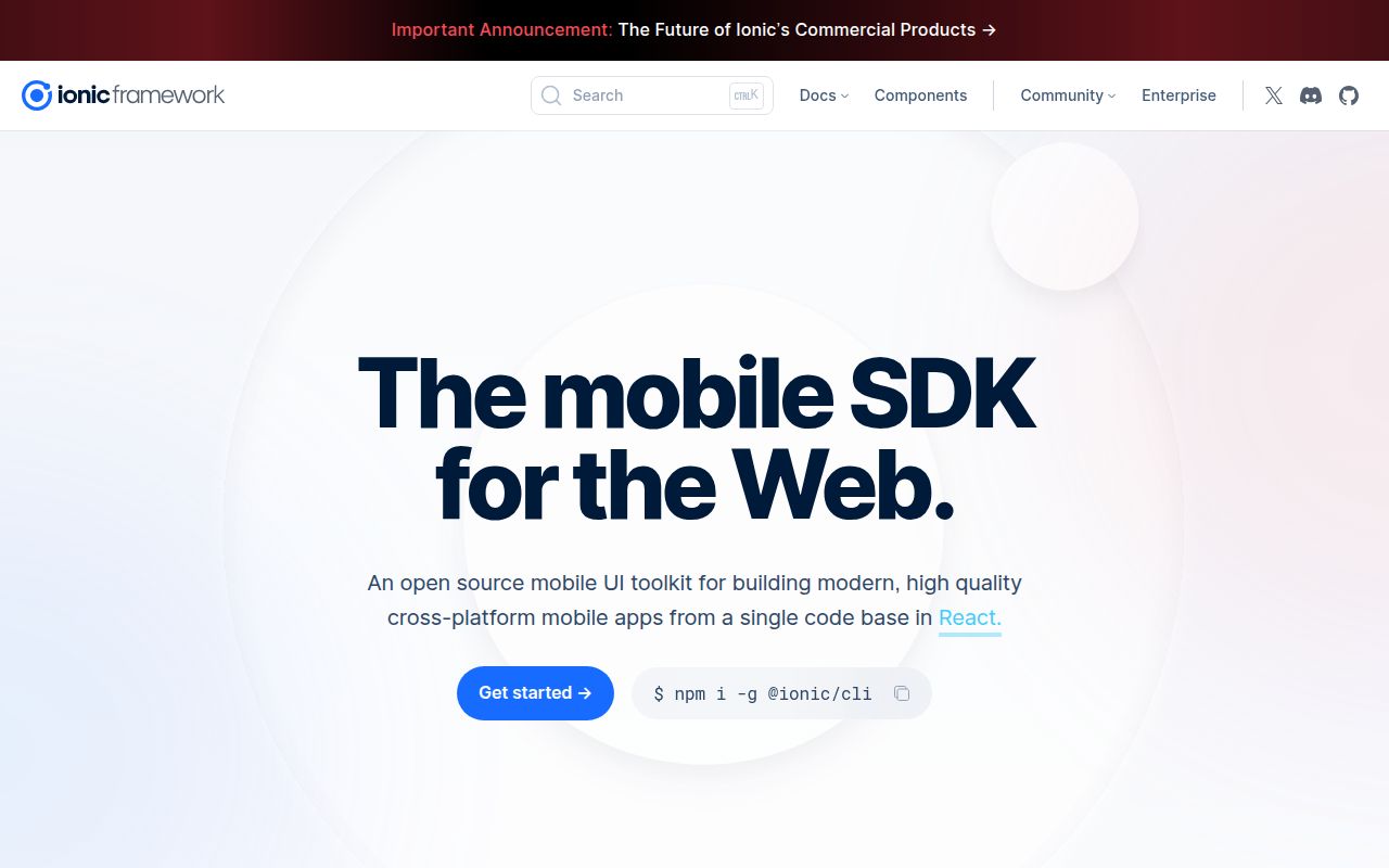 Screenshot of ionic-framework (ionicframework.com)