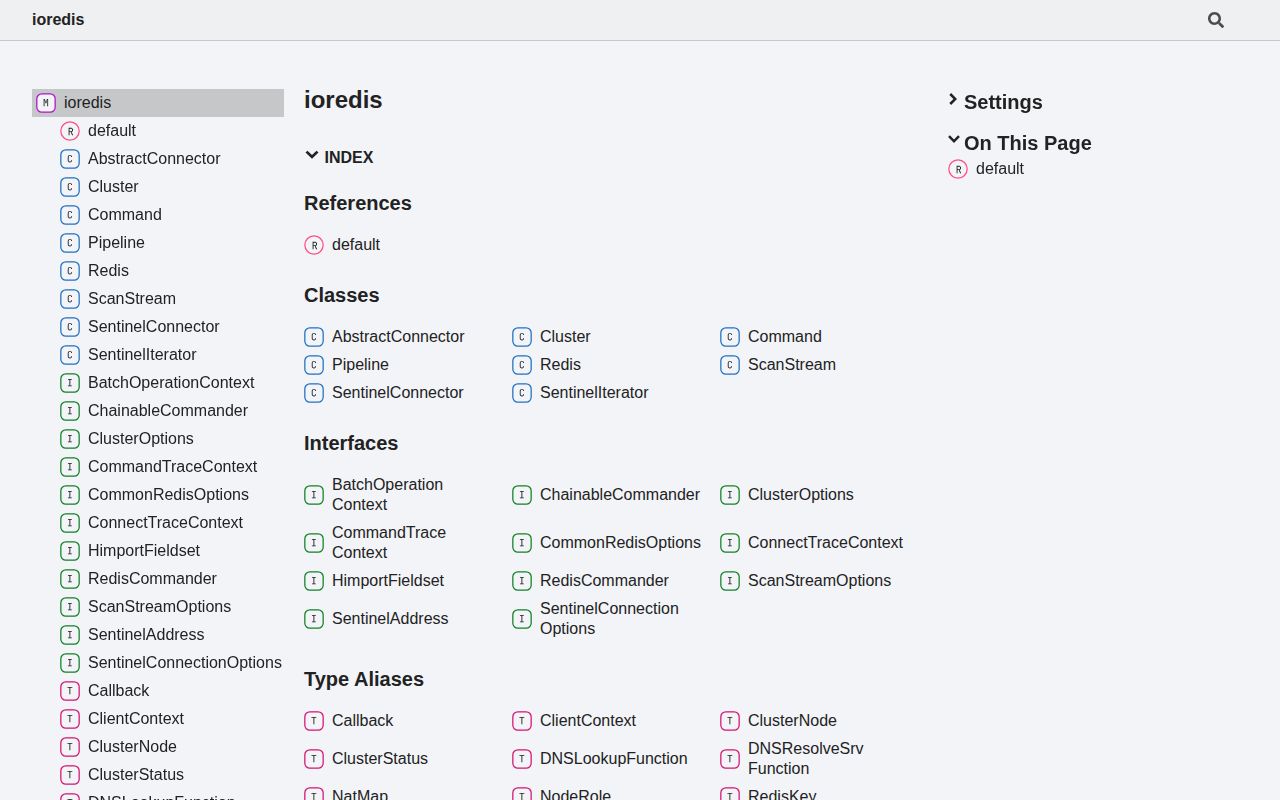 Screenshot of ioredis documentation